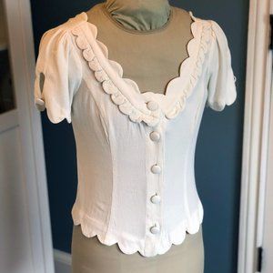 Maeve by Anthropologie | Off-White/Cream Rayon Aseey Scalloped Hemline Blouse